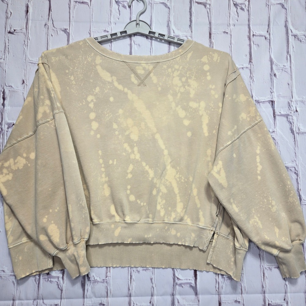 Y2K American‎ Eagle Bleach Splatter Sweatshirt Tan Oversized Cropped Pullover M
